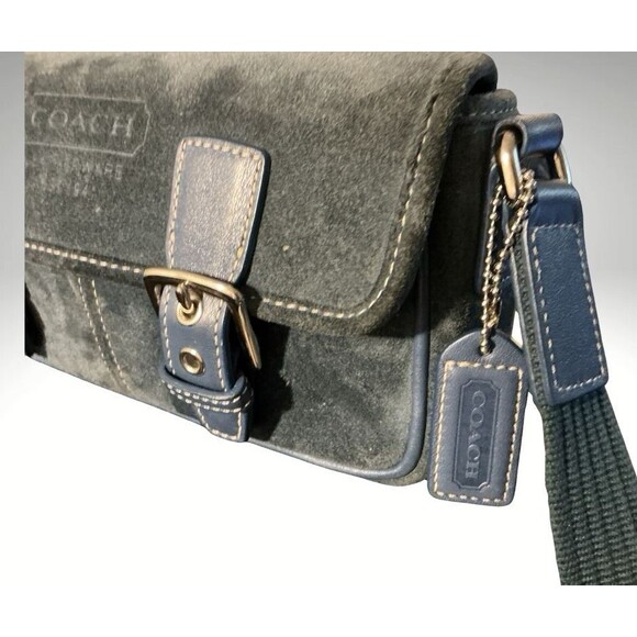 Vintage COACH Blue Suede Crossbody 2004 Silver Hardware With Free Card Case - Picture 3 of 9